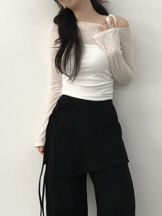 Neru See-through Ribbon Shirred Top