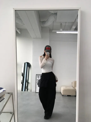 Neru See-through Ribbon Shirred Top