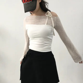 Neru See-through Ribbon Shirred Top