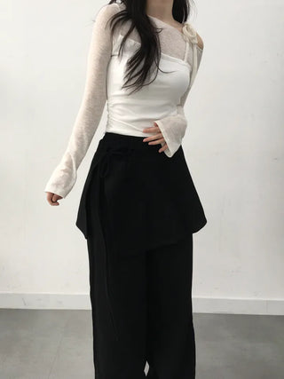 Neru See-through Ribbon Shirred Top