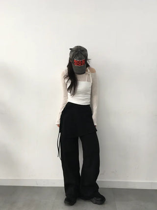 Neru See-through Ribbon Shirred Top