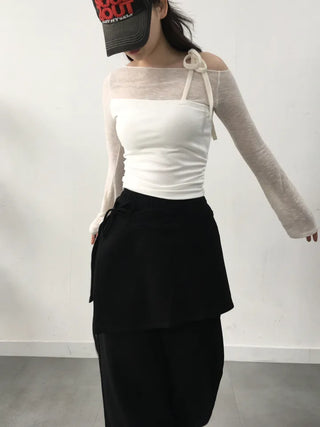 Neru See-through Ribbon Shirred Top