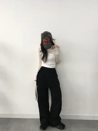 Neru See-through Ribbon Shirred Top