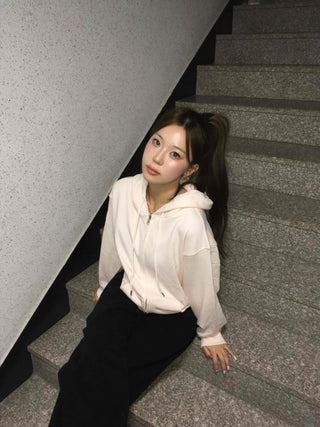 Delicate Fit See-through Zip-Up Hoodie