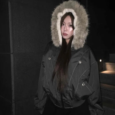 Faux Fur Hooded MA-1 Loose Fit Jumper