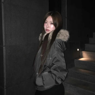 Faux Fur Hooded MA-1 Loose Fit Jumper