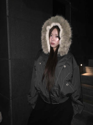Faux Fur Hooded MA-1 Loose Fit Jumper