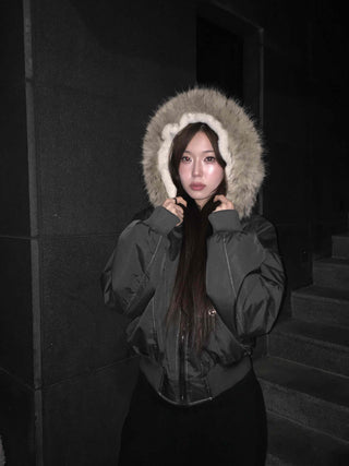Faux Fur Hooded MA-1 Loose Fit Jumper
