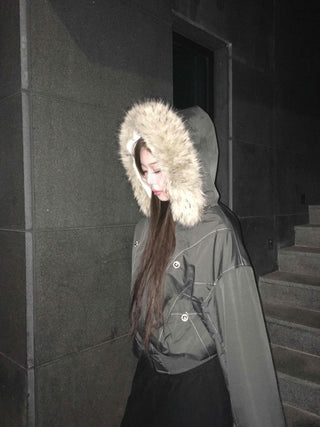 Faux Fur Hooded MA-1 Loose Fit Jumper