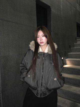 Faux Fur Hooded MA-1 Loose Fit Jumper