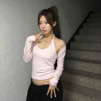 Shoulder Cutout Cropped Slim Fit Sleeveless Two-Piece
