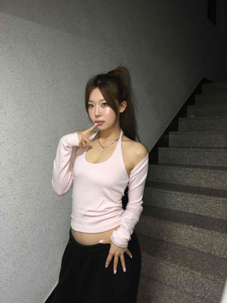 Shoulder Cutout Cropped Slim Fit Sleeveless Two-Piece