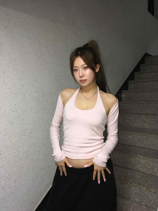 Shoulder Cutout Cropped Slim Fit Sleeveless Two-Piece