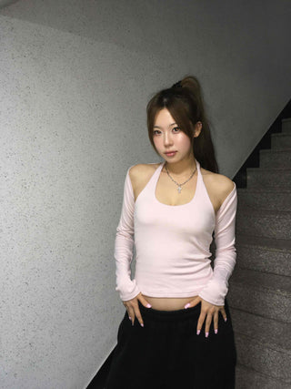 Shoulder Cutout Cropped Slim Fit Sleeveless Two-Piece