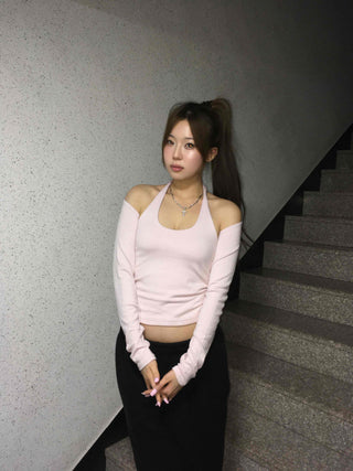 Shoulder Cutout Cropped Slim Fit Sleeveless Two-Piece