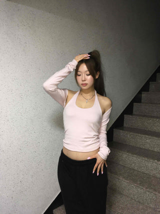 Shoulder Cutout Cropped Slim Fit Sleeveless Two-Piece
