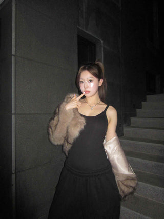 Short-length eco-fur hooded jacket