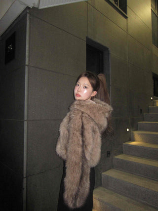Short-length eco-fur hooded jacket