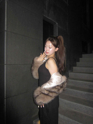 Short-length eco-fur hooded jacket