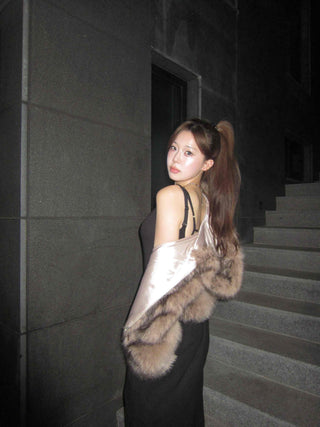Short-length eco-fur hooded jacket