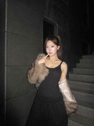 Short-length eco-fur hooded jacket