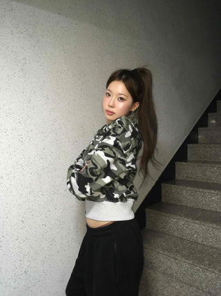 Camouflage Military Crop Zip-Up Hoodie