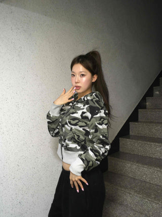Camouflage Military Crop Zip-Up Hoodie