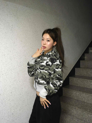 Camouflage Military Crop Zip-Up Hoodie