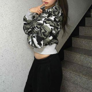 Camouflage Military Crop Zip-Up Hoodie