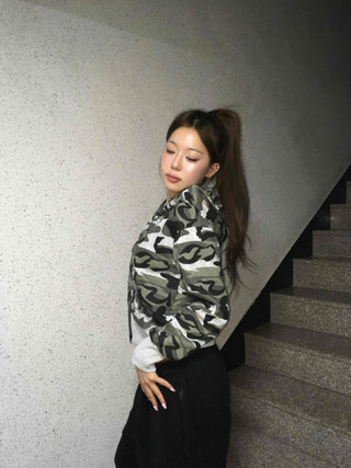 Camouflage Military Crop Zip-Up Hoodie