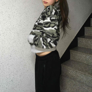 Camouflage Military Crop Zip-Up Hoodie