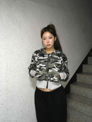 Camouflage Military Crop Zip-Up Hoodie