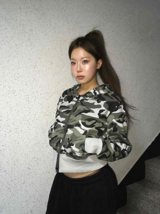 Camouflage Military Crop Zip-Up Hoodie