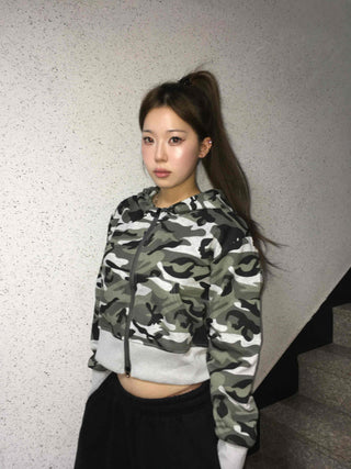 Camouflage Military Crop Zip-Up Hoodie