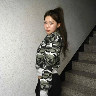 Camouflage Military Crop Zip-Up Hoodie