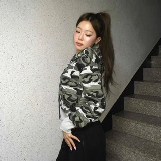 Camouflage Military Crop Zip-Up Hoodie