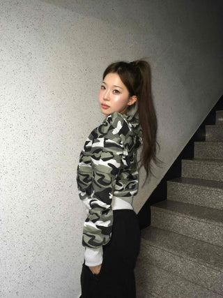 Camouflage Military Crop Zip-Up Hoodie