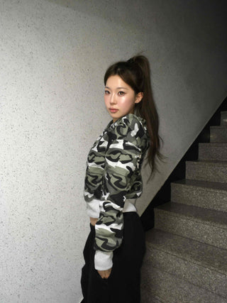 Camouflage Military Crop Zip-Up Hoodie