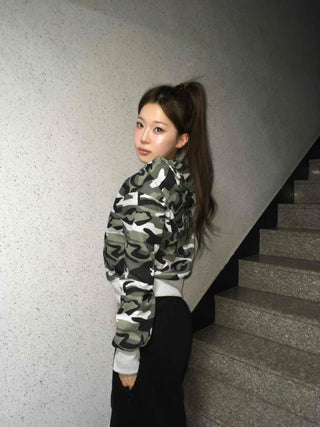 Camouflage Military Crop Zip-Up Hoodie