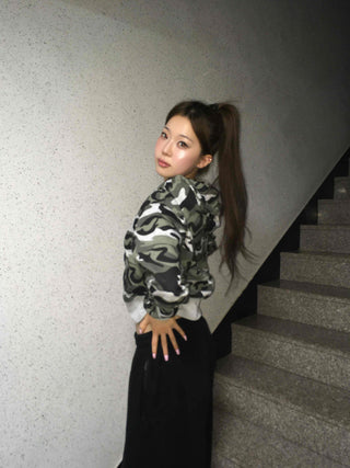 Camouflage Military Crop Zip-Up Hoodie