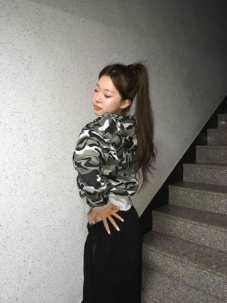 Camouflage Military Crop Zip-Up Hoodie