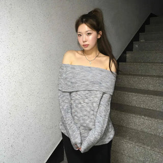 Wide off-shoulder loose-fit knit