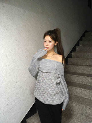Wide off-shoulder loose-fit knit
