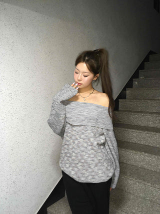 Wide off-shoulder loose-fit knit
