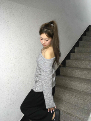 Wide off-shoulder loose-fit knit