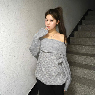 Wide off-shoulder loose-fit knit