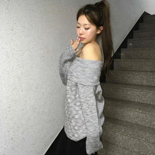 Wide off-shoulder loose-fit knit