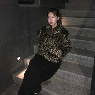 Animal fur half-zip collar jacket