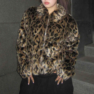 Animal fur half-zip collar jacket