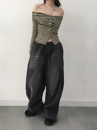 Jami Balloon Wide Elastic Long Denim Pants